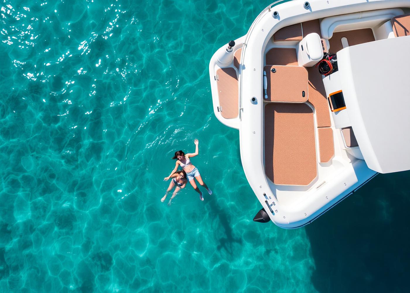 Swimming beside the boat
